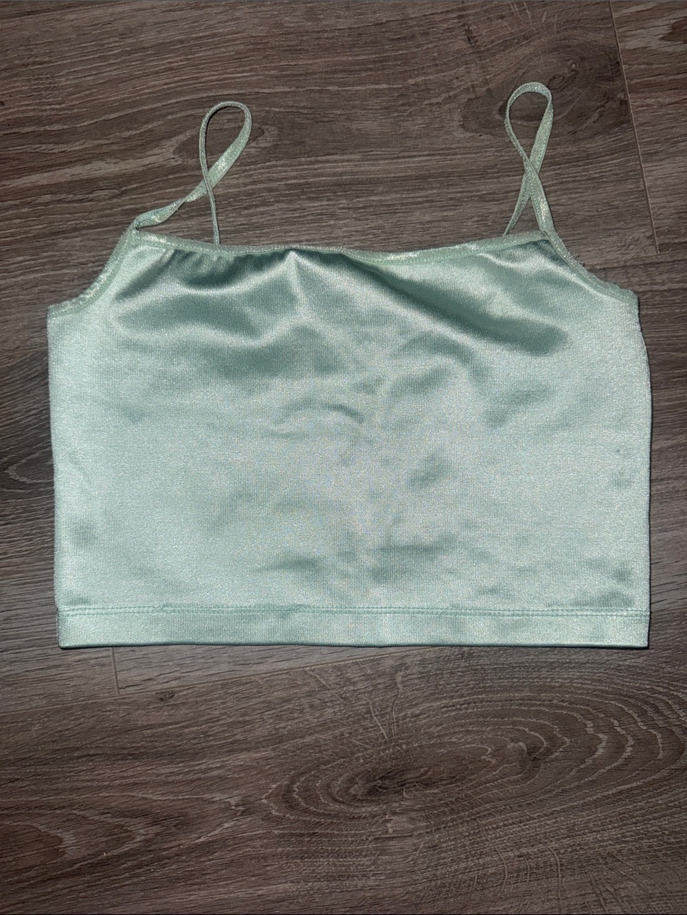 American Apparel Satin Spaghetti-Strap Crop Top — Mint Green
